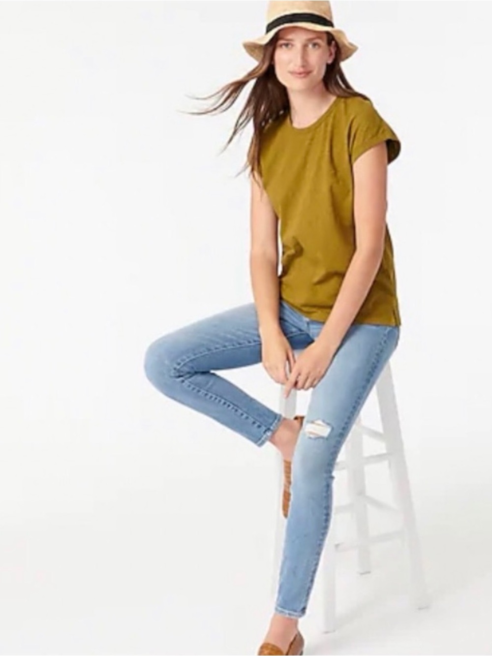 $58 J.Crew Women's Drop Shoulder T-Shirt, Warm Olive, S, Small, Worn Once